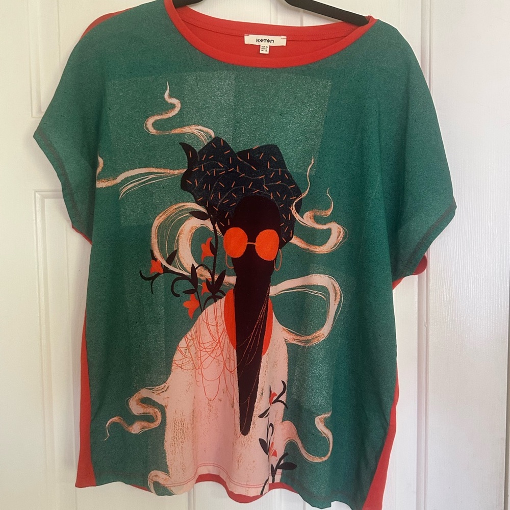 Beautiful print of black Women Graphic Short Sleeve Tee - Green and Orange